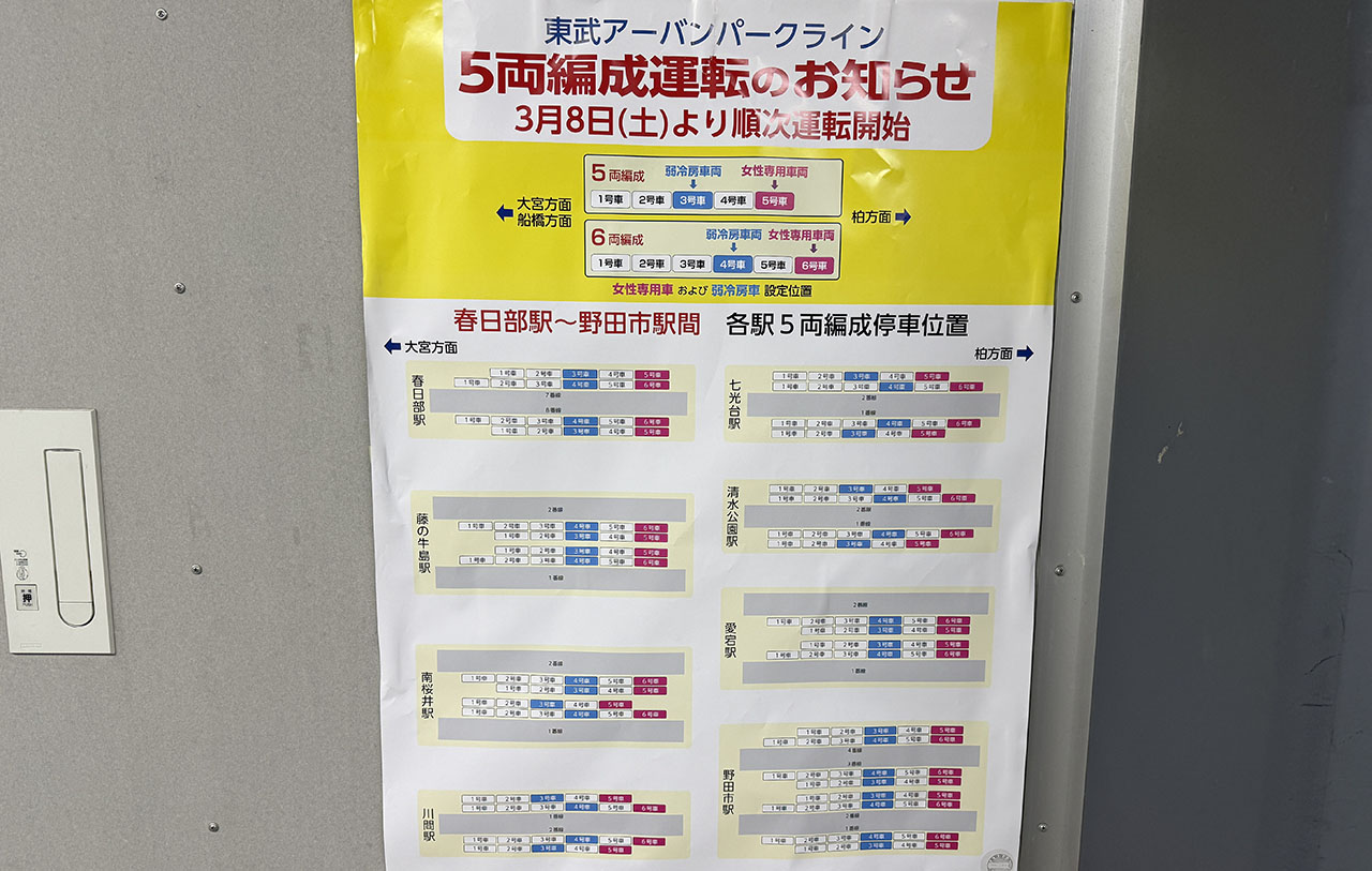 東武アーバンパークラインの5両編成運転がスタート